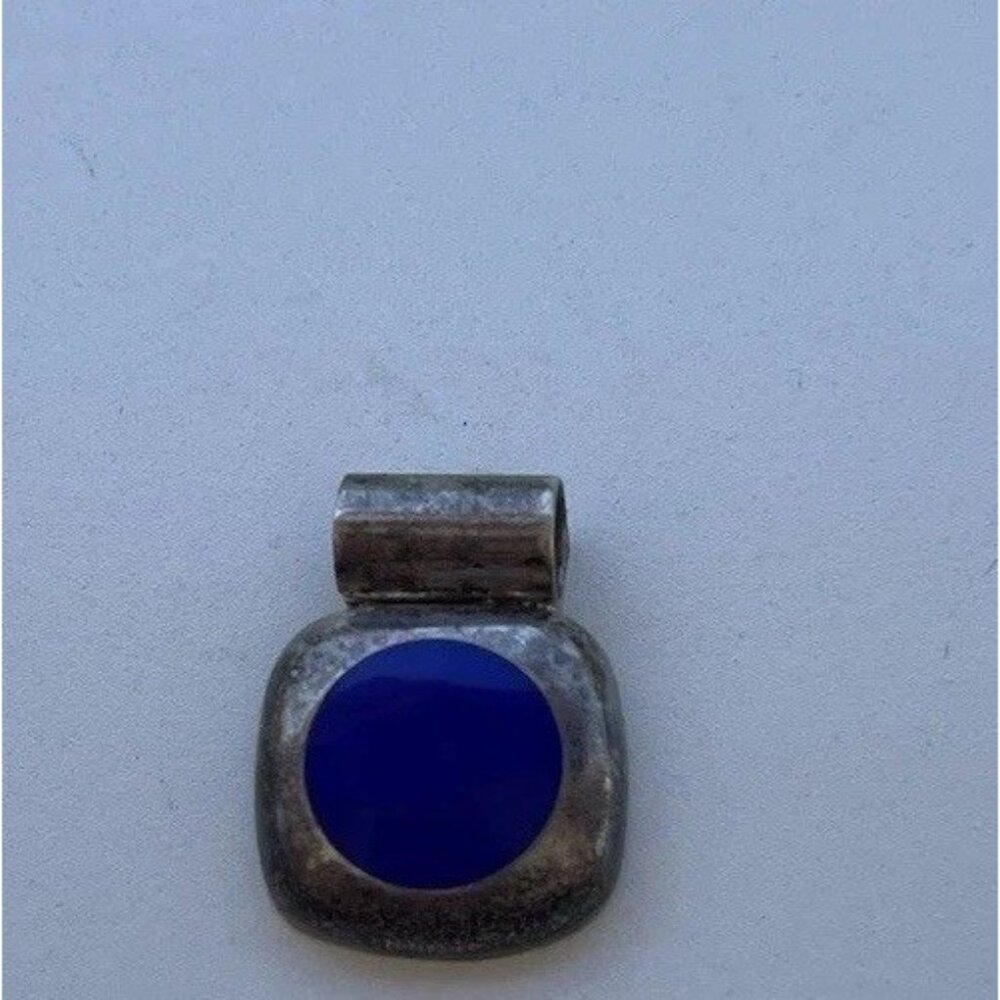 Sterling Silver 925 Blue Lapis Lazuli Square Pendant TC113 Signed Mexico